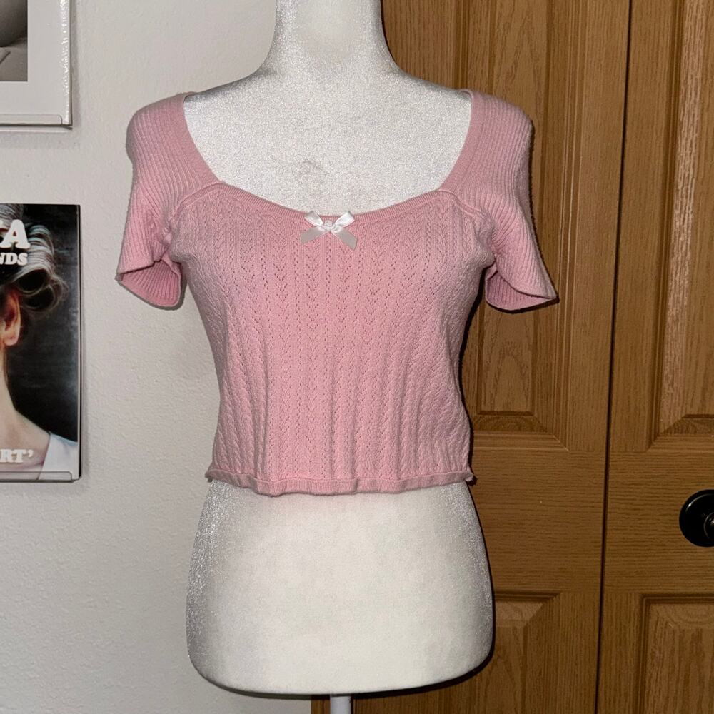 The Prairie by Rachel Ashwell Pink Ribbed Crop‎ Top XL Sweetheart Neck Coquette
